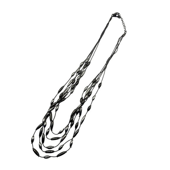 Charming Charlie Multi Strand Fashion Necklace Black and Silver 21 inch - Picture 4 of 5